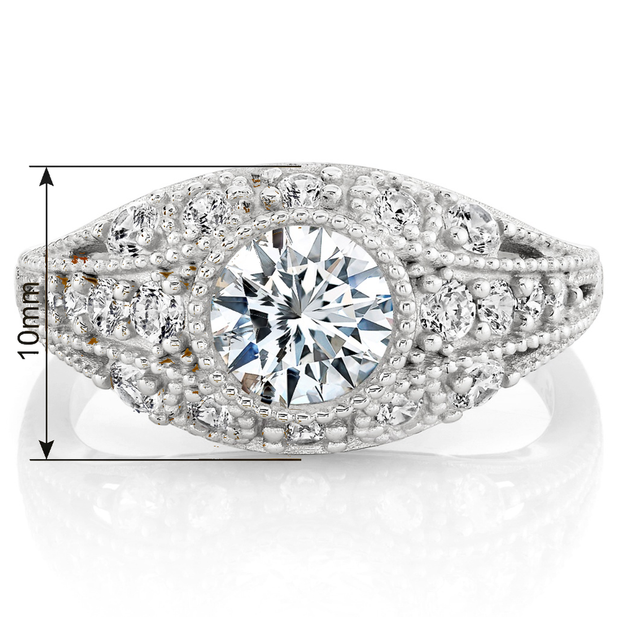 Metal Masters Womens 1.75 CTW Moissanite Vintage Engagement Band Ring 18K Gold Plated VVS D-Color Edwardian Milgrain Contoured