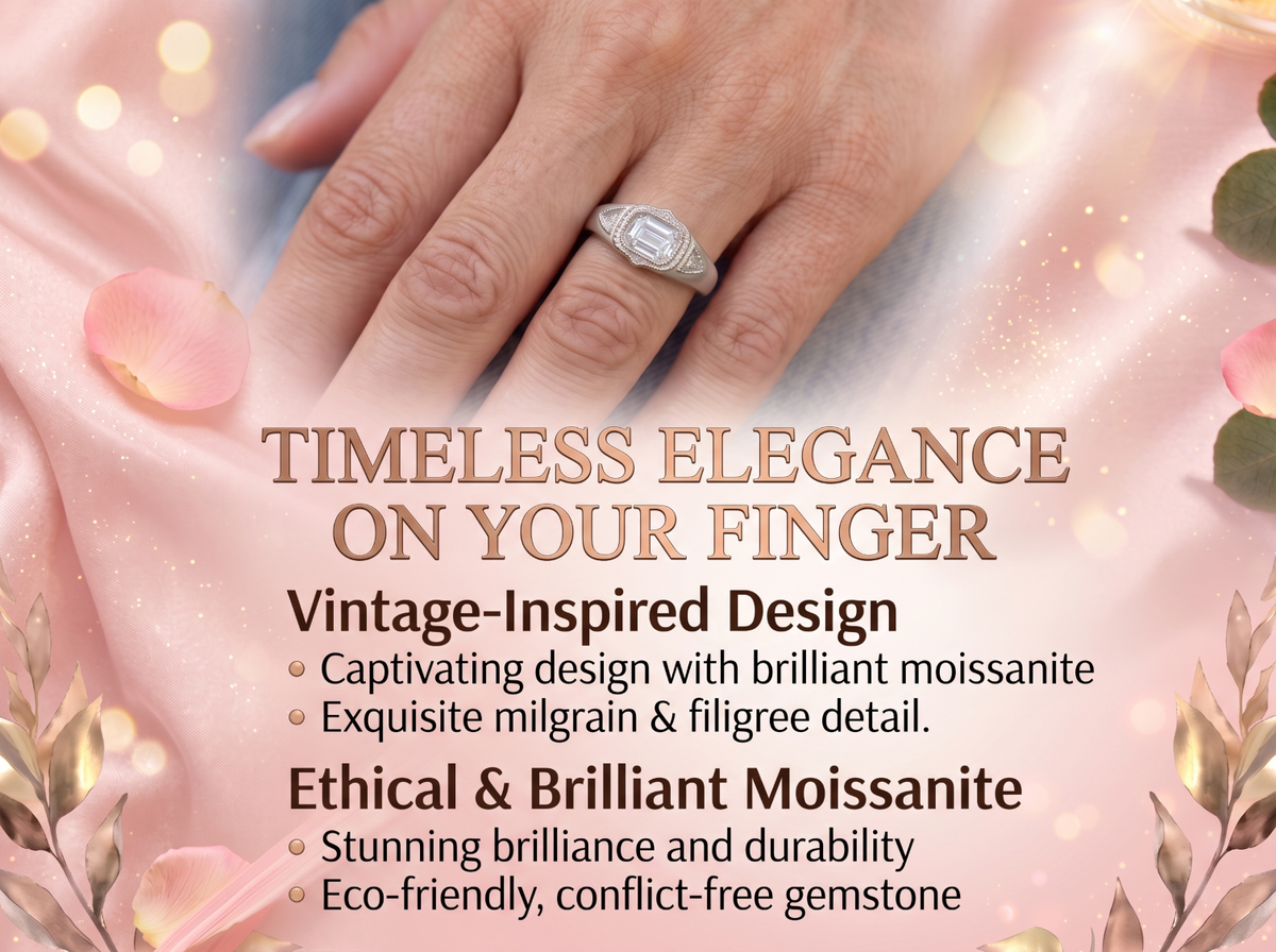 Metal Masters Womens 1 Carat Emerald Moissanite Engagement Ring Vintage Edwardian 18K Gold Plated Ring Dainty Trillion Frosted