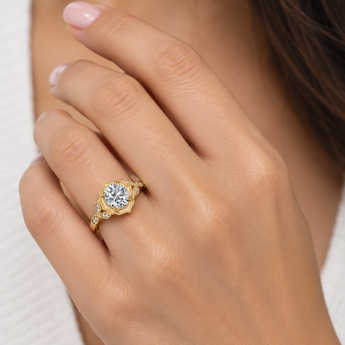 Metal Masters Womens 2.15 Carat Oval Moissanite Victorian Vintage Milgrain Engagement Ring 18K Gold Plated VVS D-Color