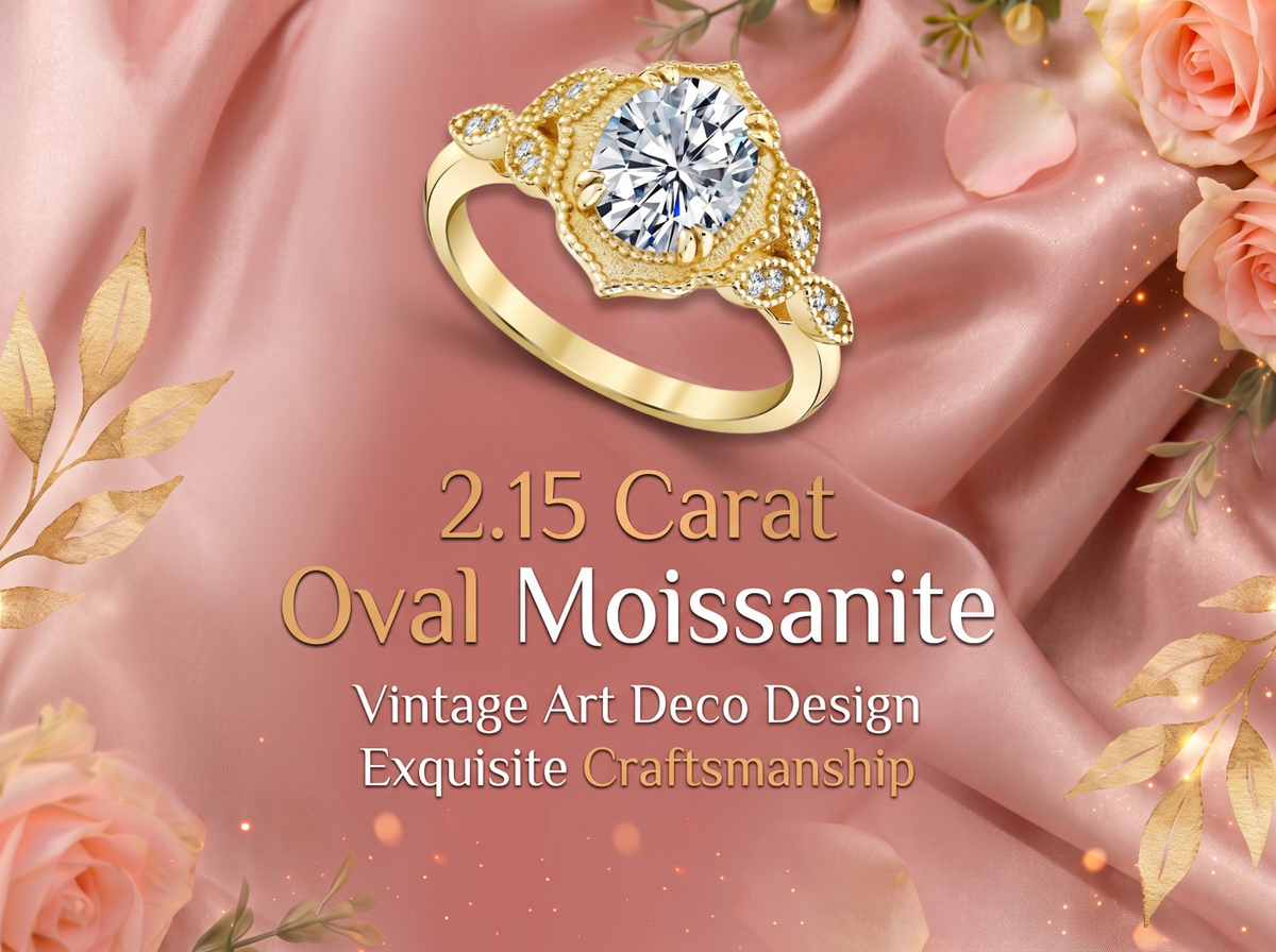 Metal Masters Womens 2.15 Carat Oval Moissanite Victorian Vintage Milgrain Engagement Ring 18K Gold Plated VVS D-Color