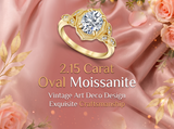 Metal Masters Womens 2.15 Carat Oval Moissanite Victorian Vintage Milgrain Engagement Ring 18K Gold Plated VVS D-Color