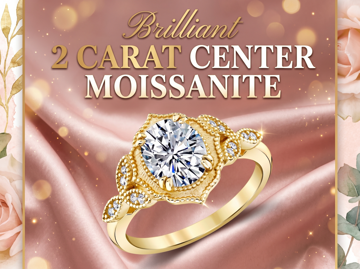 Metal Masters Womens 2.15 Carat Oval Moissanite Victorian Vintage Milgrain Engagement Ring 18K Gold Plated VVS D-Color