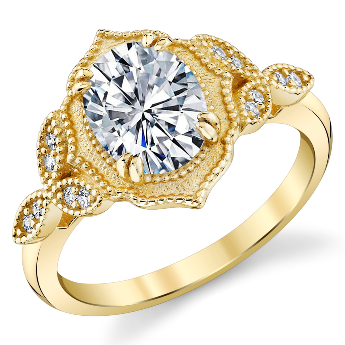 Metal Masters Womens 2.15 Carat Oval Moissanite Victorian Vintage Milgrain Engagement Ring 18K Gold Plated VVS D-Color