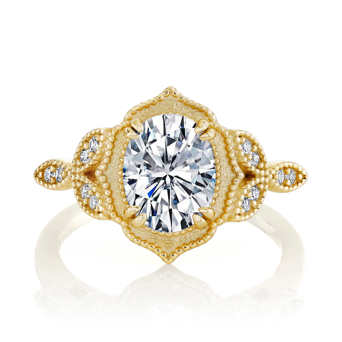 Metal Masters Womens 2.15 Carat Oval Moissanite Victorian Vintage Milgrain Engagement Ring 18K Gold Plated VVS D-Color