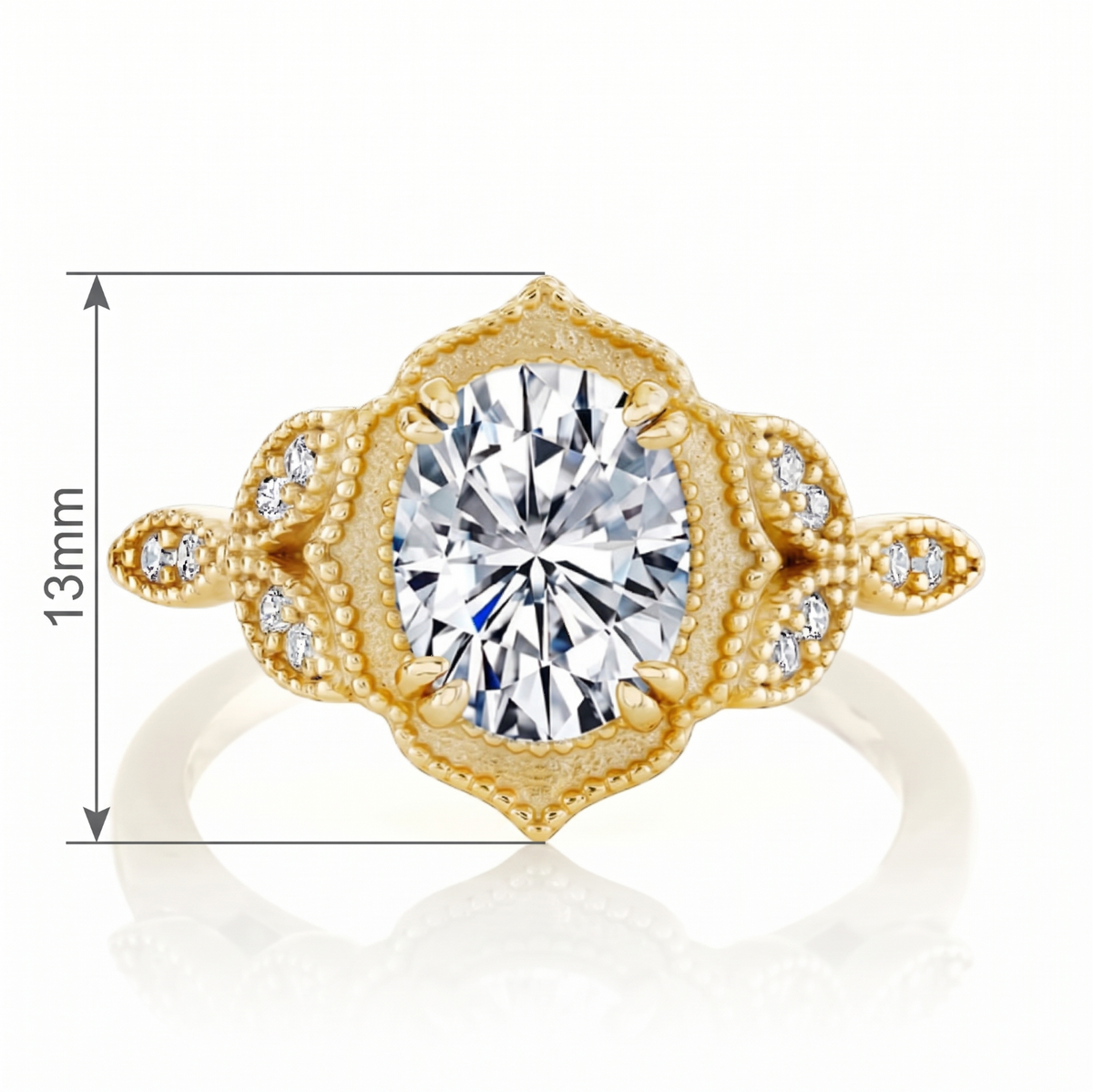 Metal Masters Womens 2.15 Carat Oval Moissanite Victorian Vintage Milgrain Engagement Ring 18K Gold Plated VVS D-Color