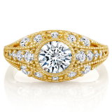Metal Masters Womens 1.75 CTW Moissanite Vintage Engagement Band Ring 18K Gold Plated VVS D-Color Edwardian Milgrain Contoured