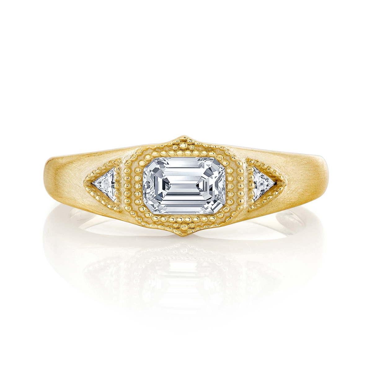 Metal Masters Womens 1 Carat Emerald Moissanite Engagement Ring Vintage Edwardian 18K Gold Plated Ring Dainty Trillion Frosted