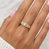 Metal Masters Womens 1 Carat Emerald Moissanite Engagement Ring Vintage Edwardian 18K Gold Plated Ring Dainty Trillion Frosted