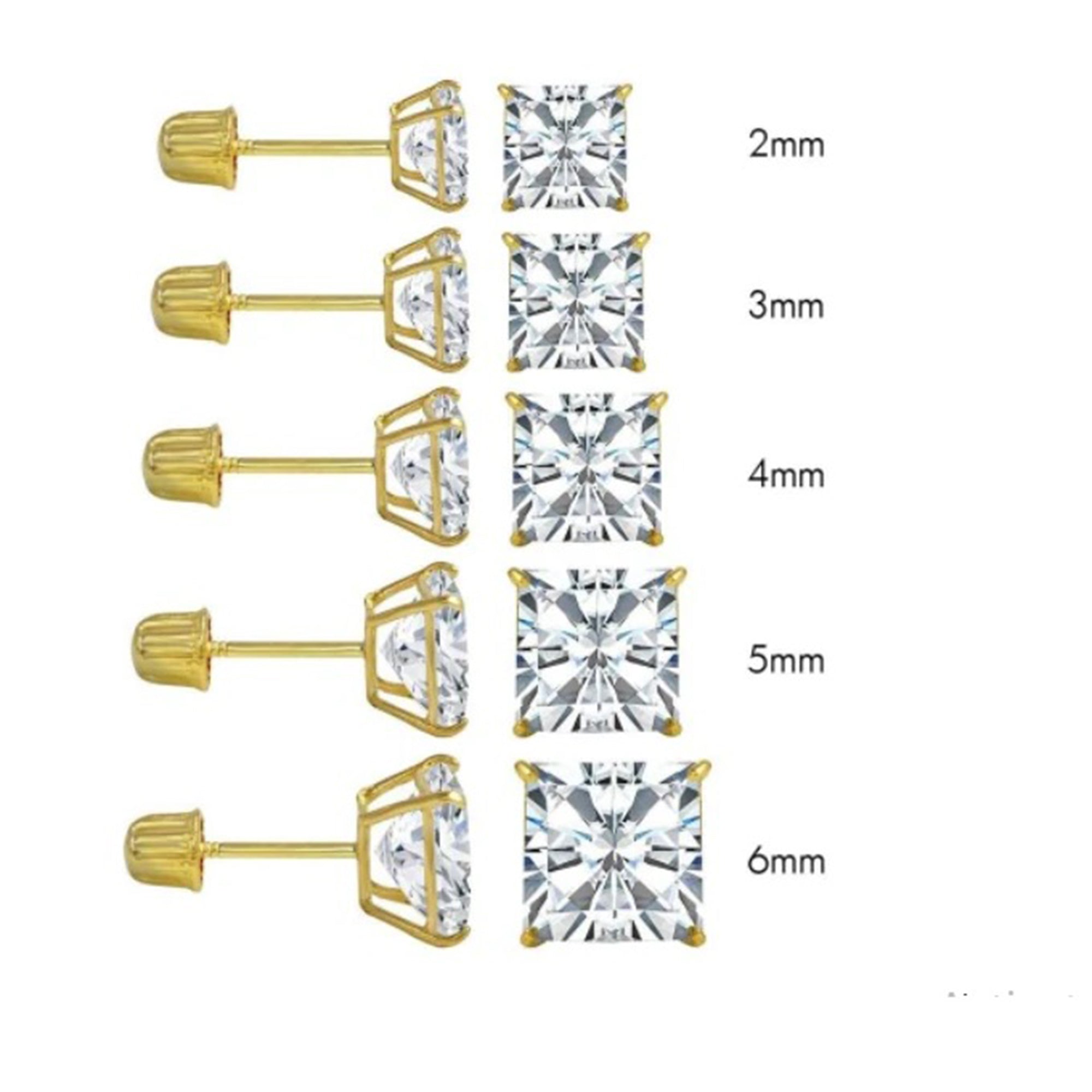 Metal Masters 14K Solid Gold Princess-cut Moissanite Stud Earrings Screwback