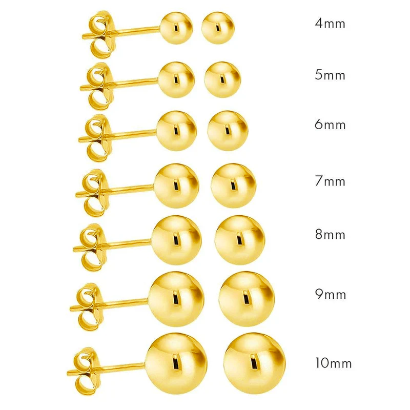 Classic 14K Gold Plated or White Gold Plated Ball Stud Earrings Sterling Silver 925 Pushback Anti-Tarnish Hypoallergenic