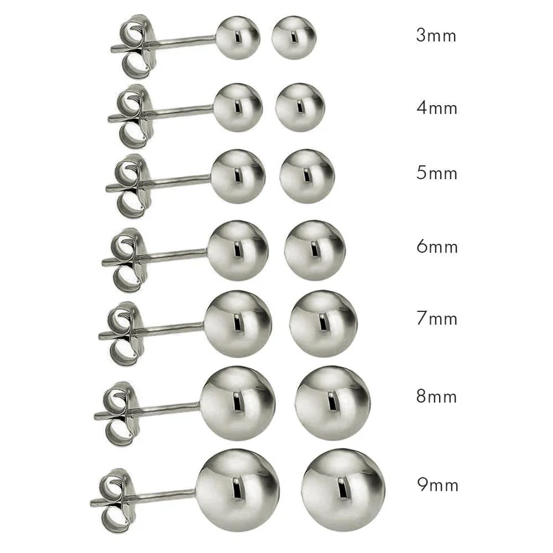 Classic 14K Gold Plated or White Gold Plated Ball Stud Earrings Sterling Silver 925 Pushback Anti-Tarnish Hypoallergenic