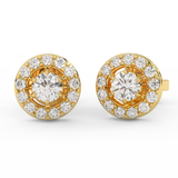 0.70 Carat Round Halo Stud Earrings for Women, 14K Gold Plated Sparkling Cluster Earrings