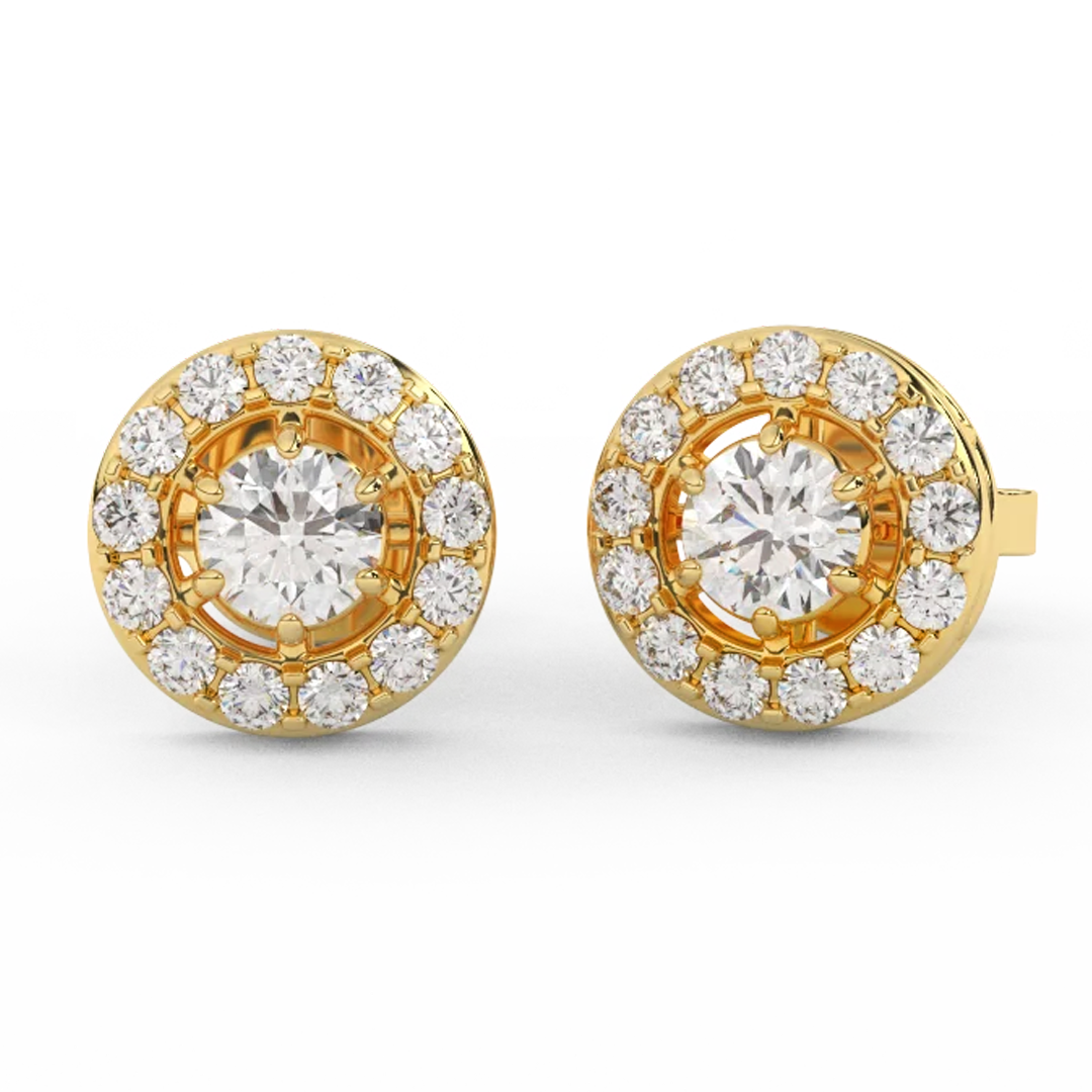 0.70 Carat Round Halo Stud Earrings for Women, 14K Gold Plated Sparkling Cluster Earrings