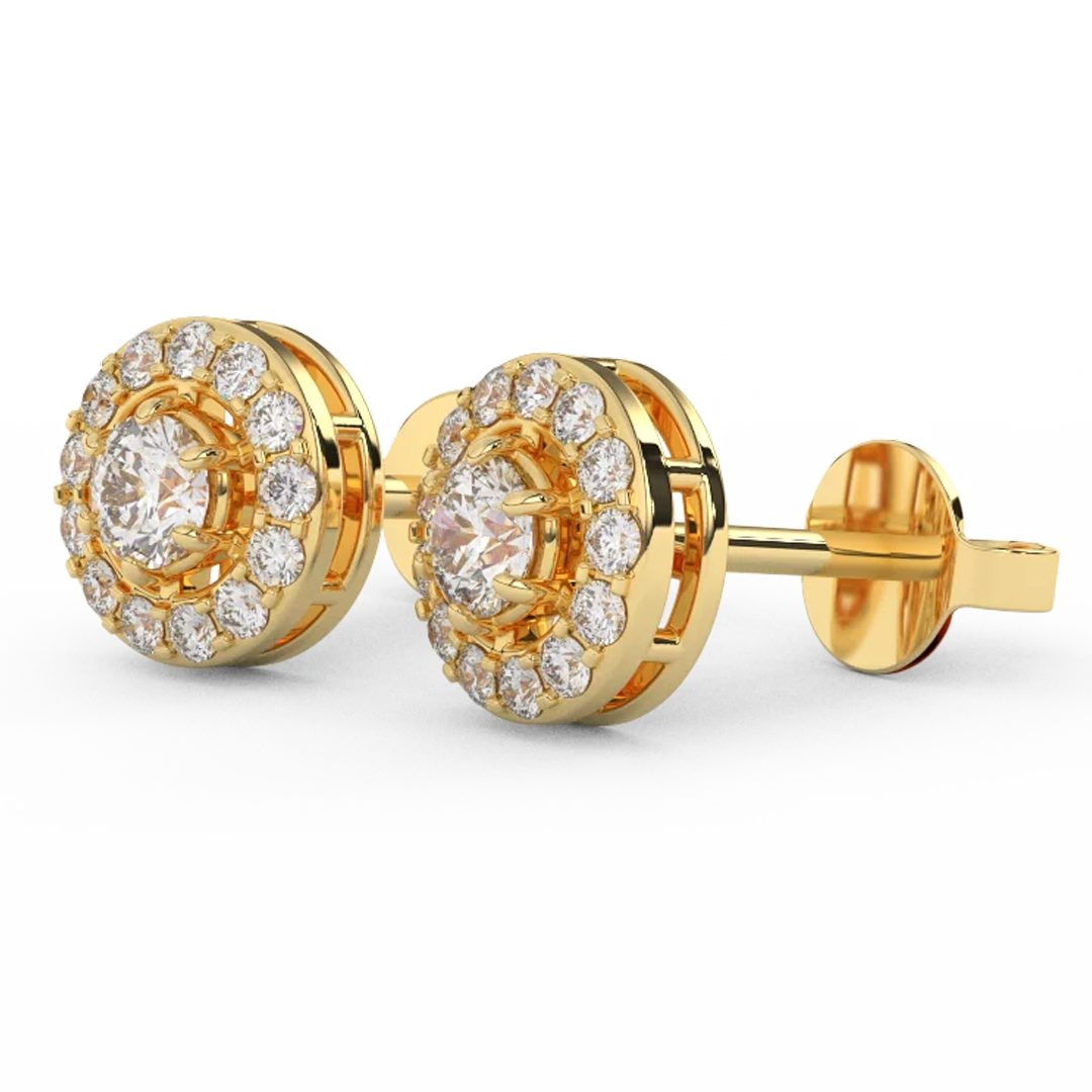 0.70 Carat Round Halo Stud Earrings for Women, 14K Gold Plated Sparkling Cluster Earrings
