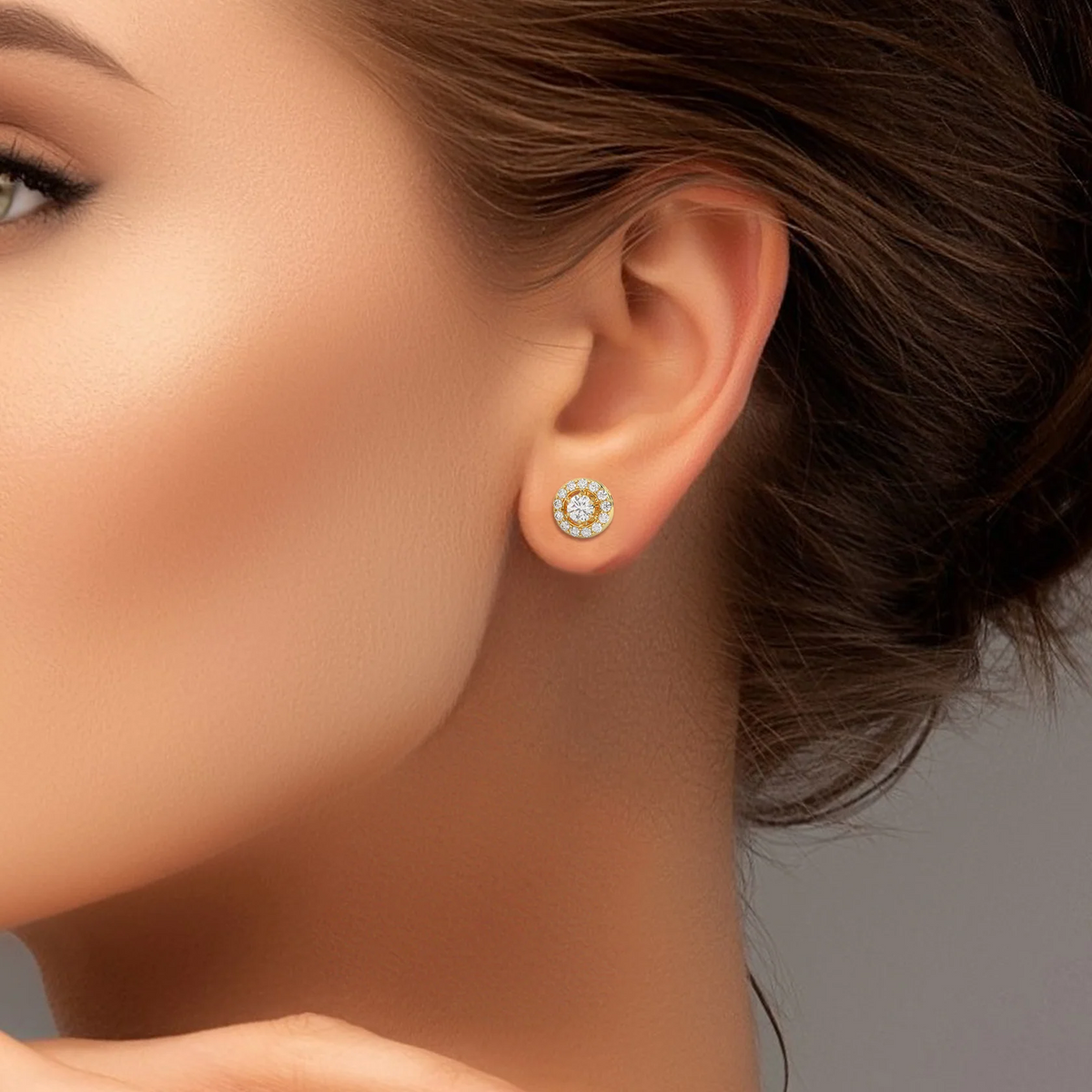 0.70 Carat Round Halo Stud Earrings for Women, 14K Gold Plated Sparkling Cluster Earrings