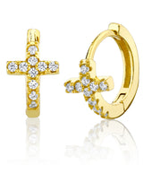 925 Sterling Silver Cross Goldtone Huggie Hoop Earrings Round CZ 6.5MM