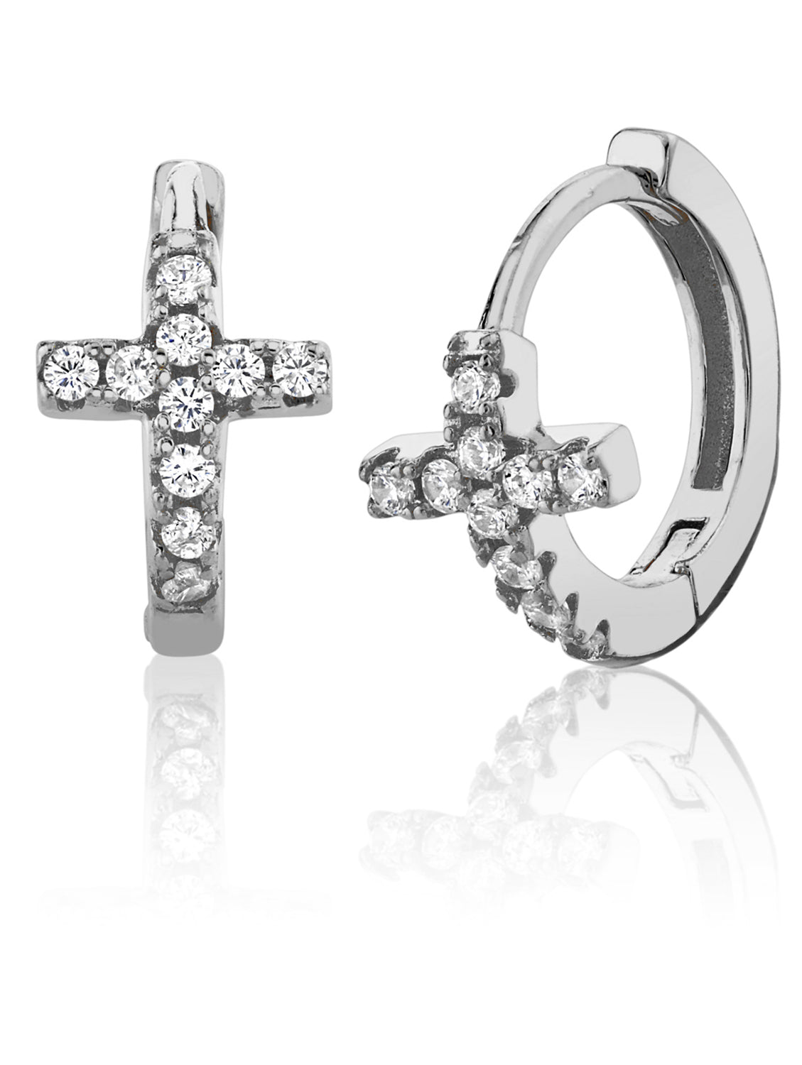 925 Sterling Silver Cross Goldtone Huggie Hoop Earrings Round CZ 6.5MM