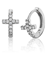 925 Sterling Silver Cross Goldtone Huggie Hoop Earrings Round CZ 6.5MM