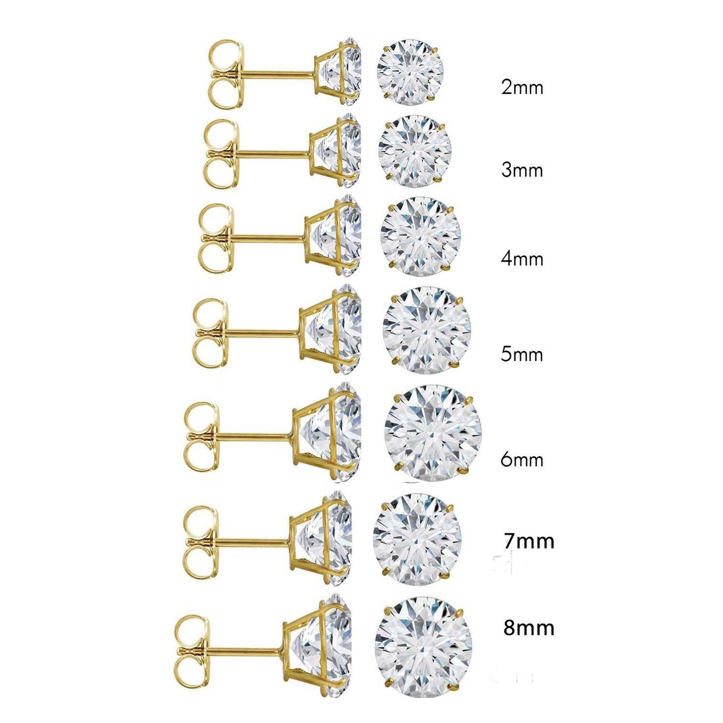 14K Solid Gold Round Stud Earrings Butterfly Cubic Zirconia CZ