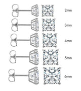 14K White Gold Stud Earrings Princess Butterfly Cubic Zirconia CZ