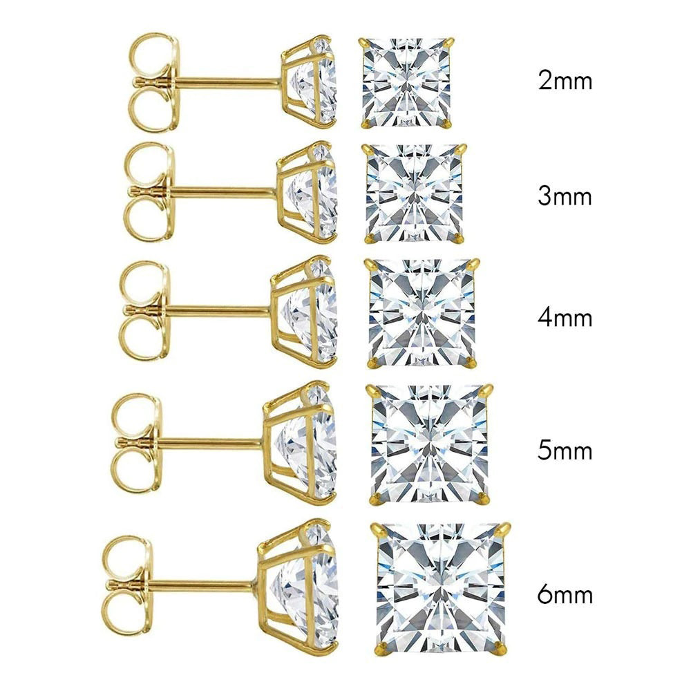 14K Gold Stud Earrings Princess Butterfly Cubic Zirconia CZ