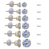14K Solid Gold Round Stud Earrings Silicone Cubic Zirconia CZ