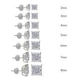 14K White Gold Stud Earrings Princess Silicone 2.5ct Cubic Zirconia CZ