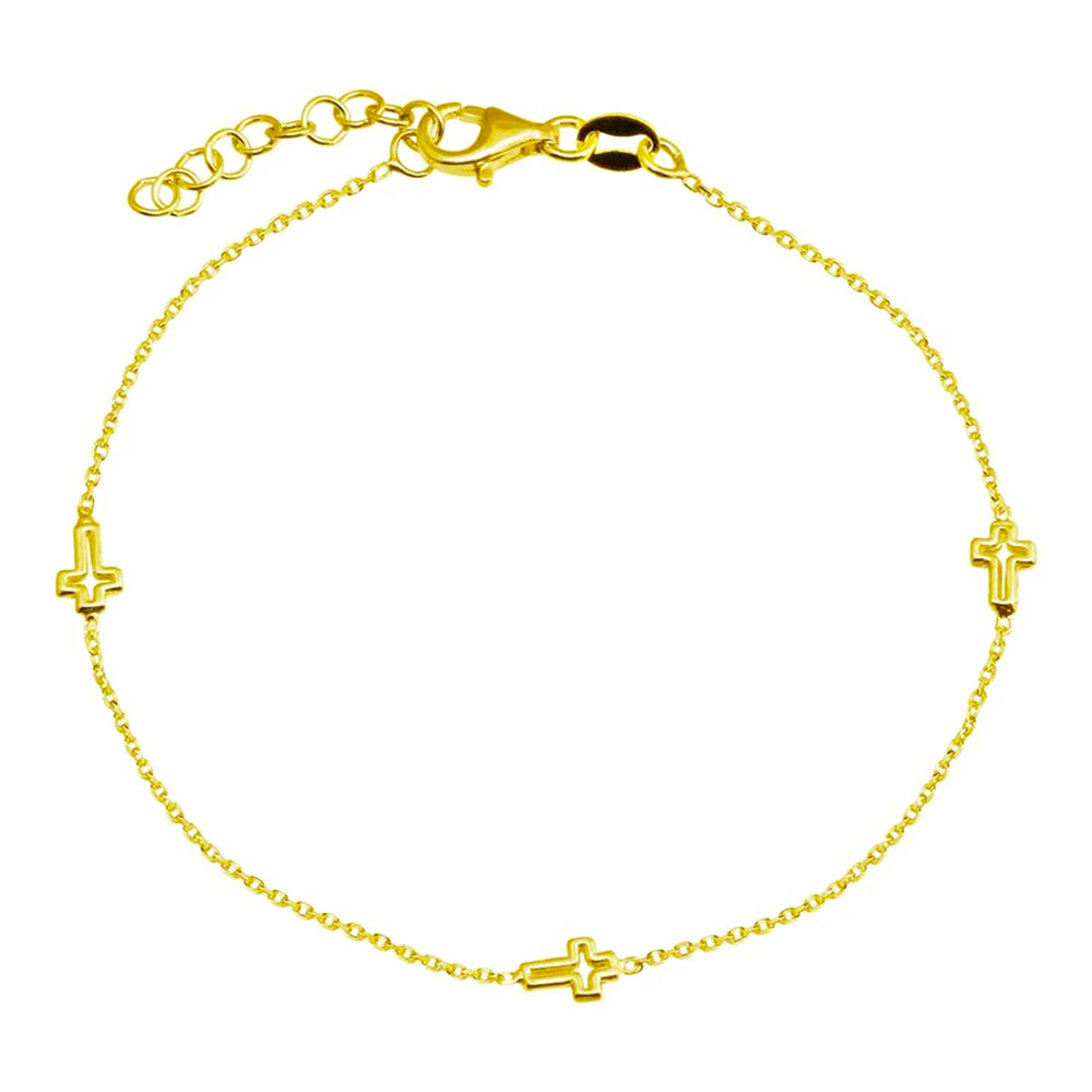 Womens 14K Gold Plated Cross Bracelet 925 Sterling Silver 7-8in Adjustable