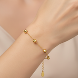 Womens 14K Gold Plated Bead Ball Bracelet 925 Sterling Silver 7-8in Adjustable Chain