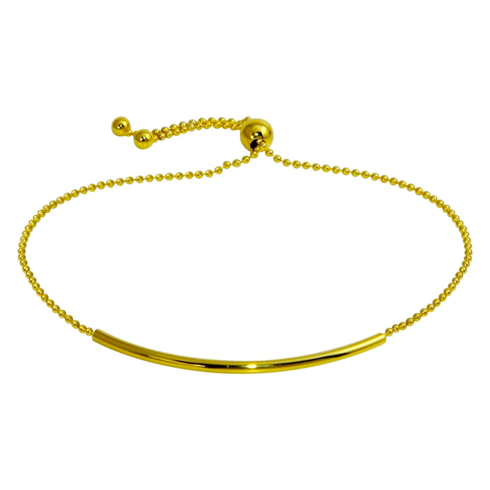 Womens 14K Gold Plated Beads Ball Bar Bracelet 925 Sterling Silver Adjustable 6-8in