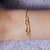 Womens 14K Gold Plated 1Ct Link Bracelet 925 Sterling Silver Cubic Zirconia Adjustable 6-8in
