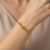 Womens 14K Gold Plated Puffed Marnier Bracelet 925 Sterling Silver Adjustable Box Chain 6-8in