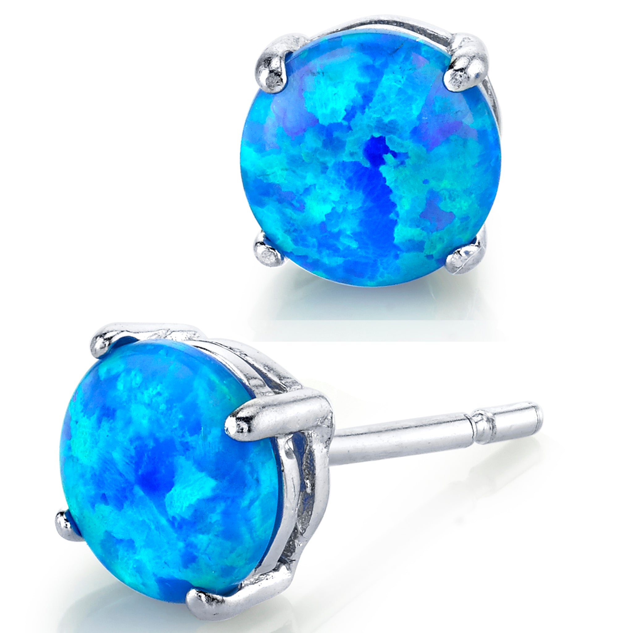 Sterling Silver 925 1.5 Carat TCW Opal Casted Stud Earrings Push Back White Fire Blue