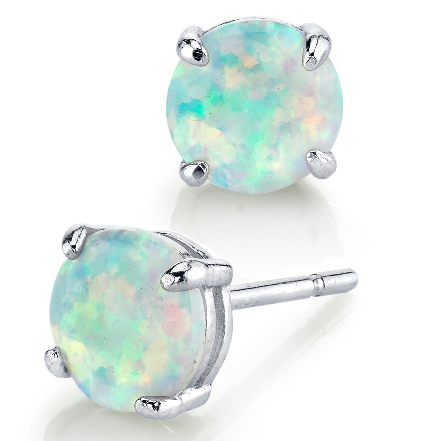 Sterling Silver 925 1.5 Carat TCW Opal Casted Stud Earrings Push Back White Fire Blue