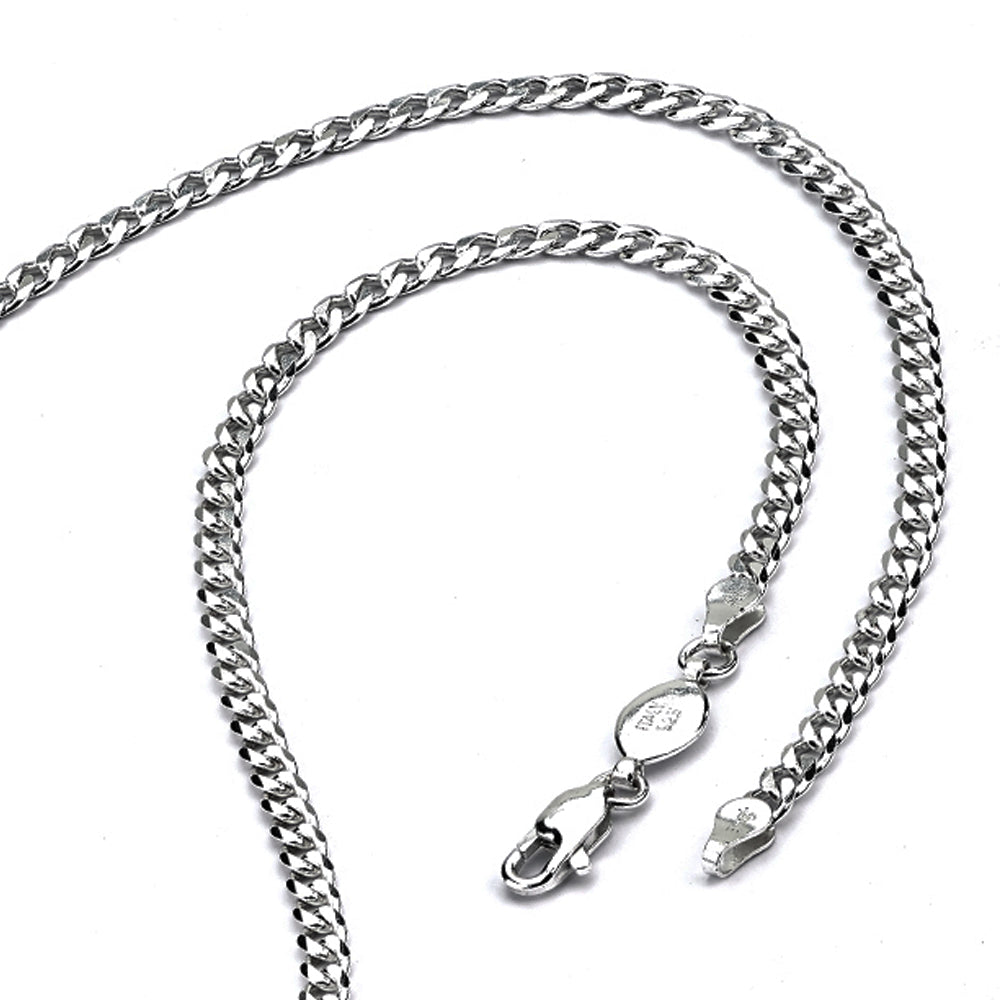 Men's 4MM Sterling Silver 925 Italian Curb Chain Necklace 16" 18" 20" 22" 24" 30"