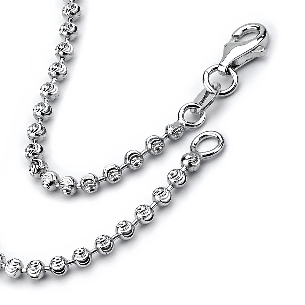Womens Mens Sterling Silver 925 Bead Ball Chain Necklace Diamond-cut 2.5MM