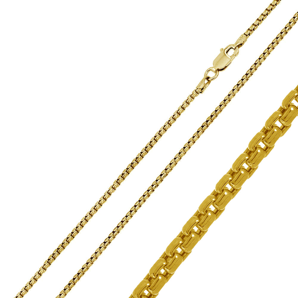 14K Gold Plated Sterling Silver 925 Round Box Chain Necklace 2MM Unisex