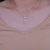 Women's Sterling Silver 925 Opera Charm Pendant Pear Cubic Zirconia Necklace 16-18"