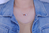 Amber Cabochon Free Birds Sterling Silver 925 Pendant Necklace 18" Rolo Chain