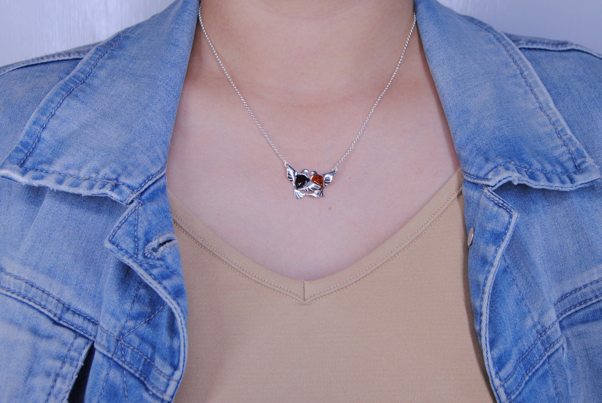 Sterling Silver 925 Freed Birds Cabochon Amber Amethyst Pendant Adjustable Necklace 16-18"