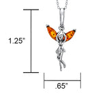 Baltic Amber Fairy Ballerina Sterling Silver Pendant Necklace 18" Rolo Chain