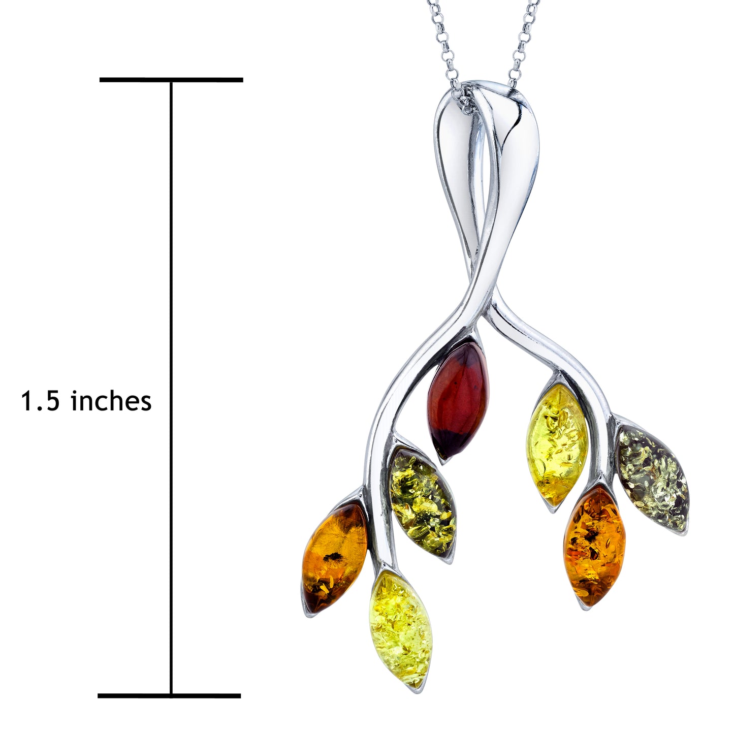 Womens Sterling Silver Baltic Amber Pendant Necklace Leaves Tree Branch 18" Chain