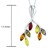 Womens Sterling Silver Baltic Amber Pendant Necklace Leaves Tree Branch 18" Chain