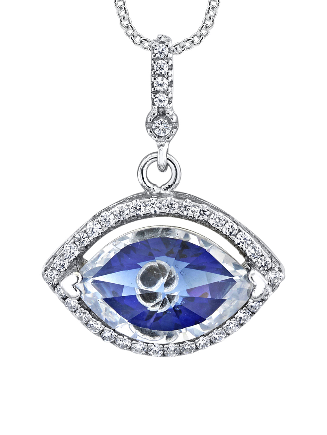 925 Sterling Silver 4 Ct. Evil Eye Pendant CZ Necklace 18" Chain Cubic Zirconia