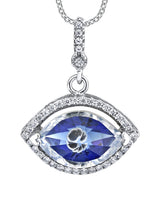 925 Sterling Silver 4 Ct. Evil Eye Pendant CZ Necklace 18" Chain Cubic Zirconia