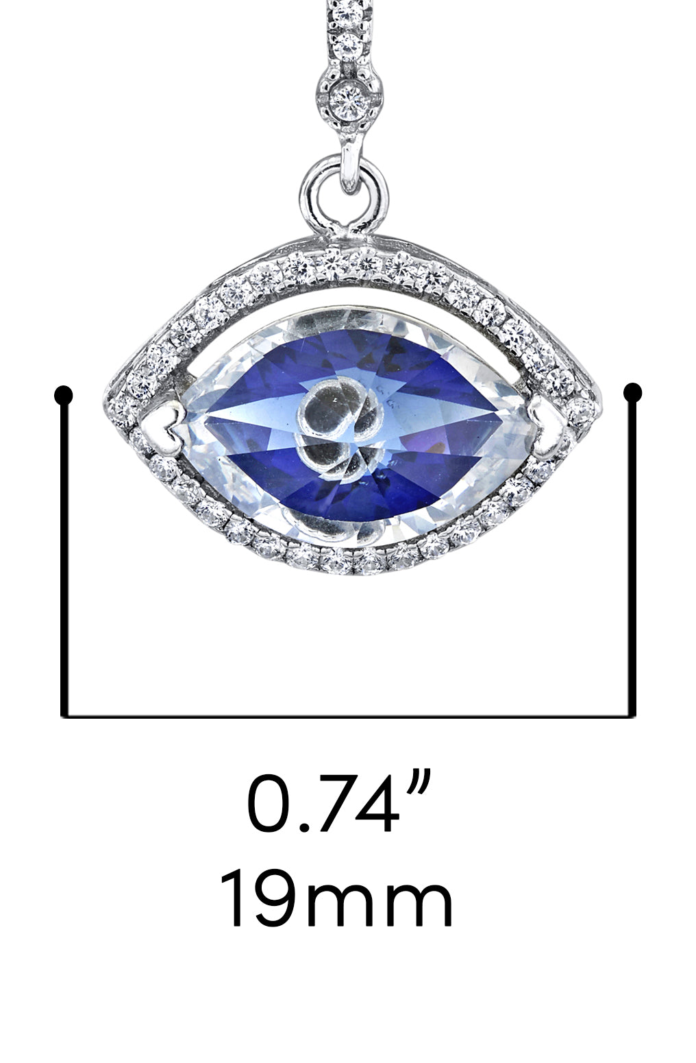 925 Sterling Silver 4 Ct. Evil Eye Pendant CZ Necklace 18" Chain Cubic Zirconia