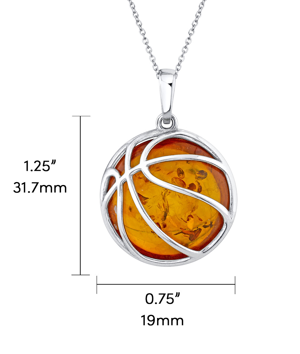 925 Sterling Silver Basketball Pendant Necklace 20" Chain