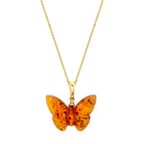 Baltic Amber Butterfly 14K Goldplated Sterling Silver Pendant Necklace 18" Chain