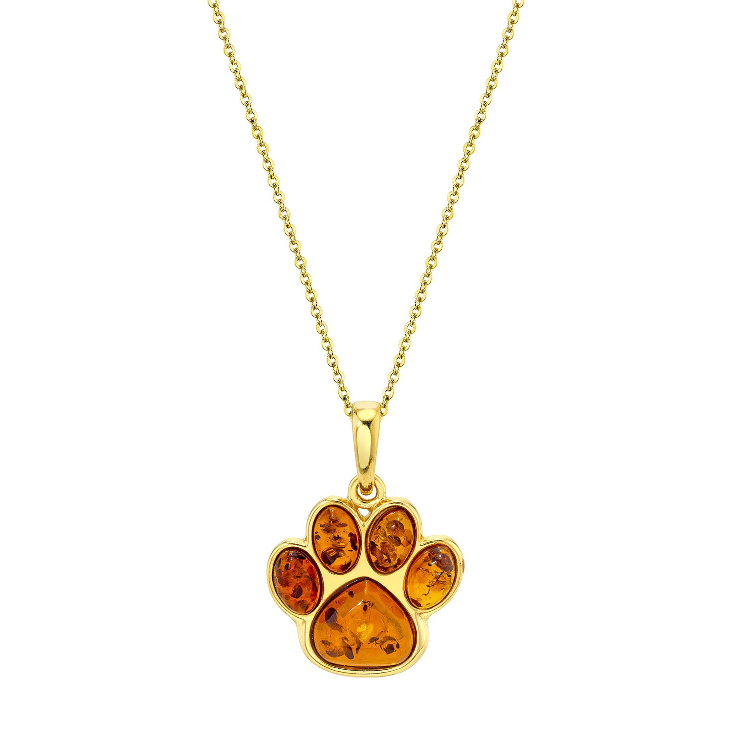 Baltic Amber Dog Paw 14K Goldplated 925 Sterling Silver Pendant 18"  Necklace