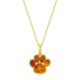 Baltic Amber Dog Paw 14K Goldplated 925 Sterling Silver Pendant 18"  Necklace